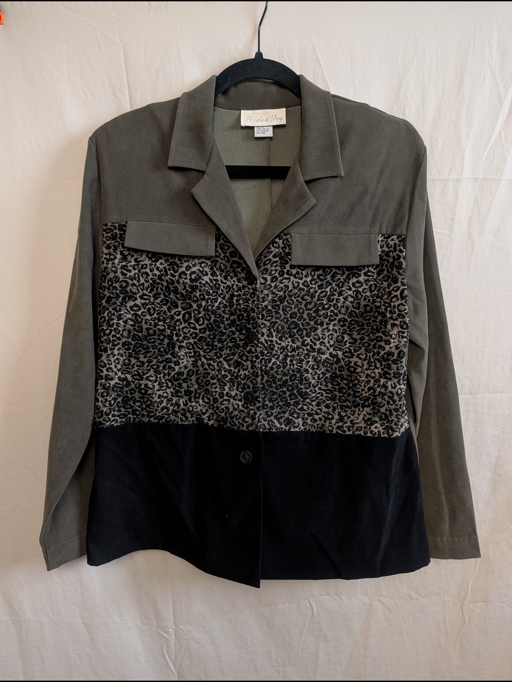 Vintage Pride & Joy Olive & Black Leopard-Panel Blazer